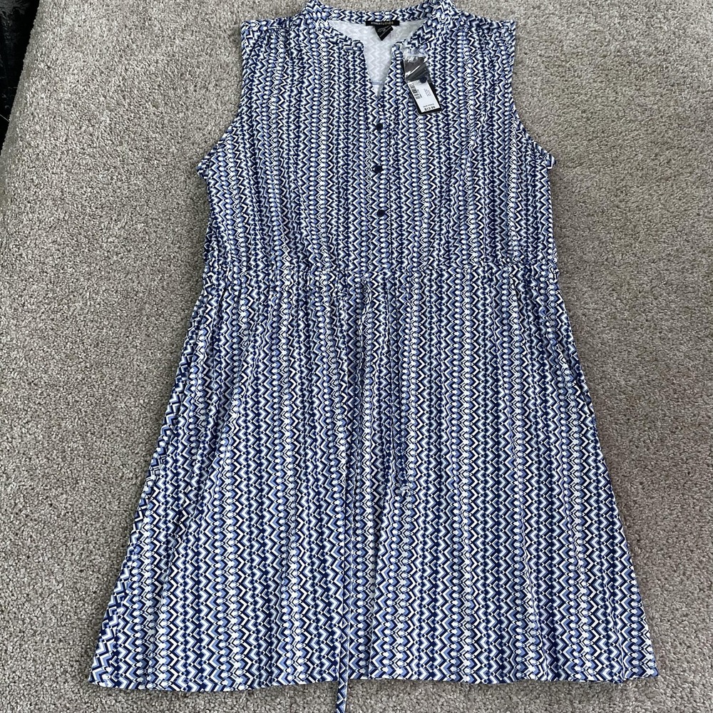 Robert Louis Womens 3X Blue Chevron Sleeveless Henley Sundress SK9095W